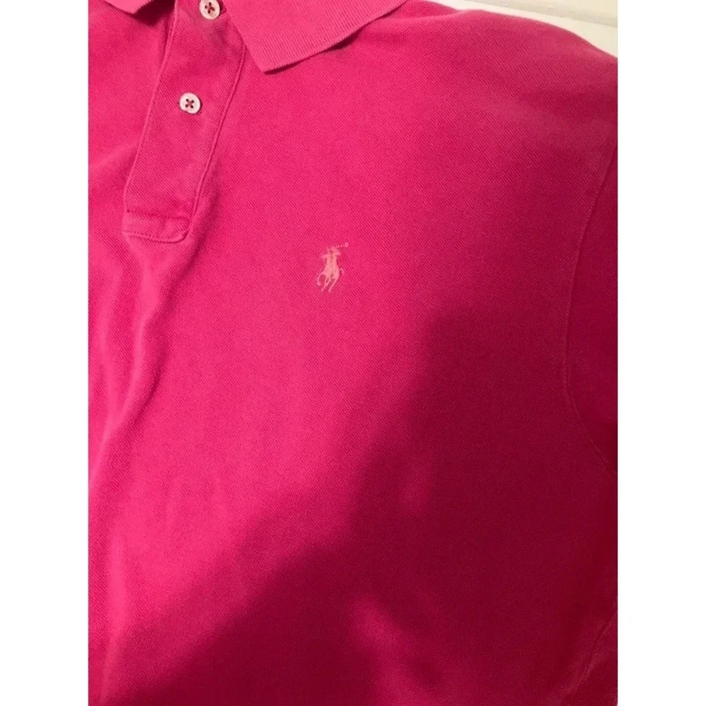 VTG Polo Ralph Lauren Hot Pink Lg Polo Button Up Golf Short Sleeve Preppy